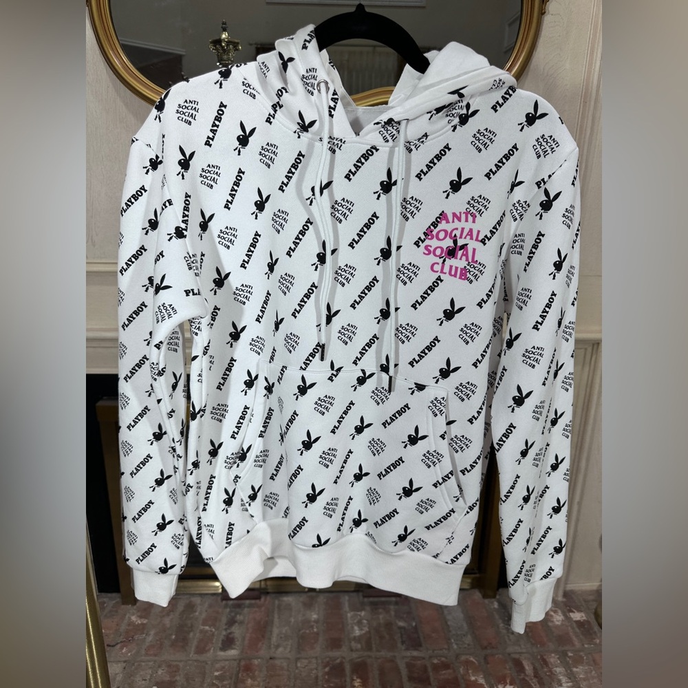 Anti Social Social Club x Playboy Hoodie White Small All Over Print Logo Rare
